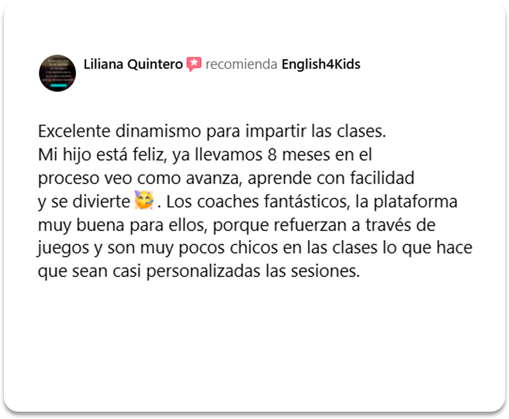 Reseña de un padre de familia: Mi hijo está feliz, ya llevamos 8 meses en el proceso veo como avanza, aprende con facilidad.